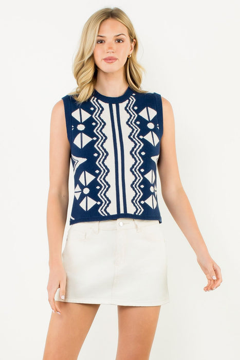 Sleeveless Pattern Sweater