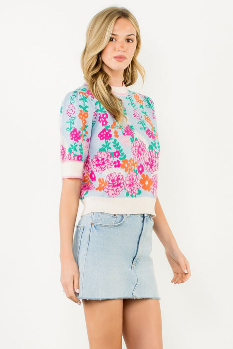 Floral Short Sleeve Sweater