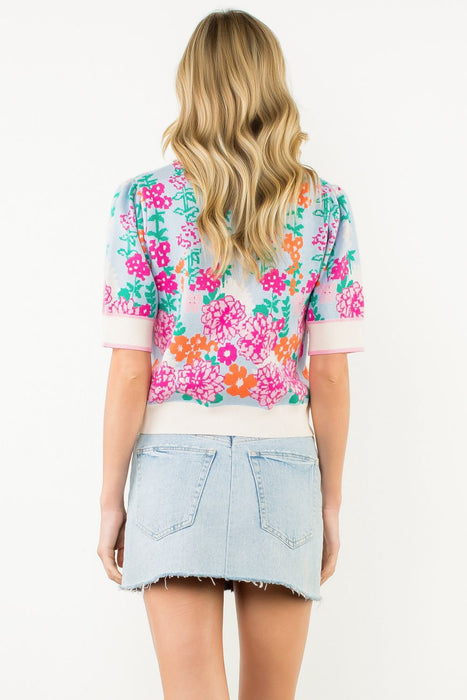 Floral Short Sleeve Sweater