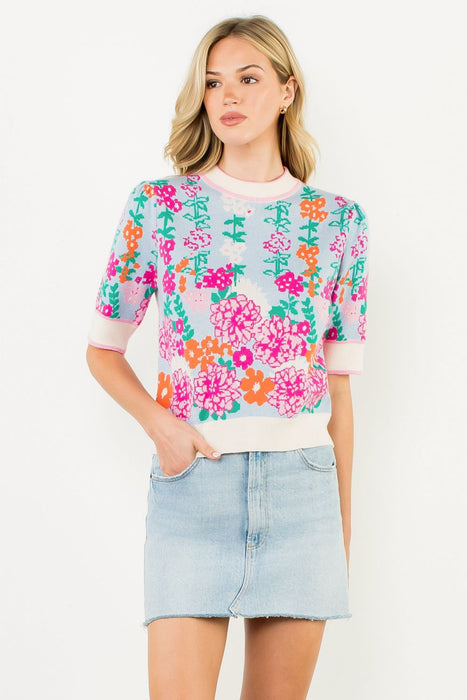 Floral Short Sleeve Sweater