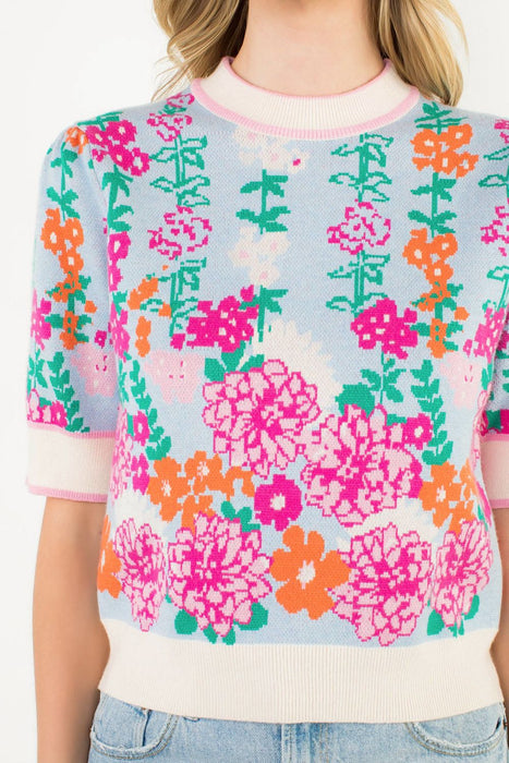 Floral Short Sleeve Sweater