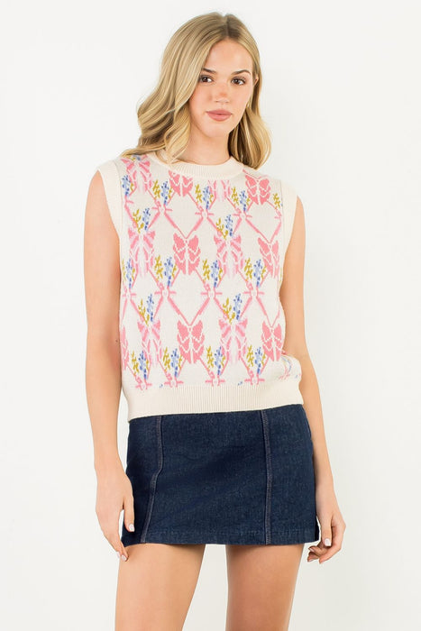Floral Pattern Sleeveless Knit Top