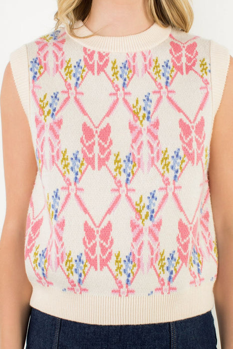 Floral Pattern Sleeveless Knit Top
