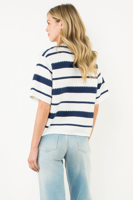 Stripe Textured V-Neck Top