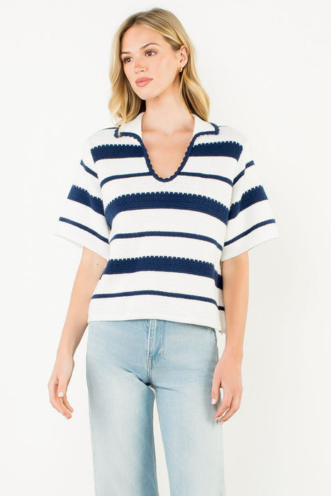 Stripe Textured V-Neck Top