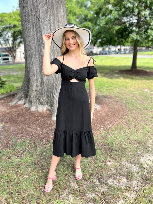 Off Shoulder Cut Out Midi Dress